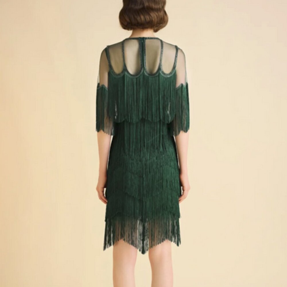 Babeyond Gracefully Swaying Fringe Flapper Dress - Dark Green - Picture 2 of 2